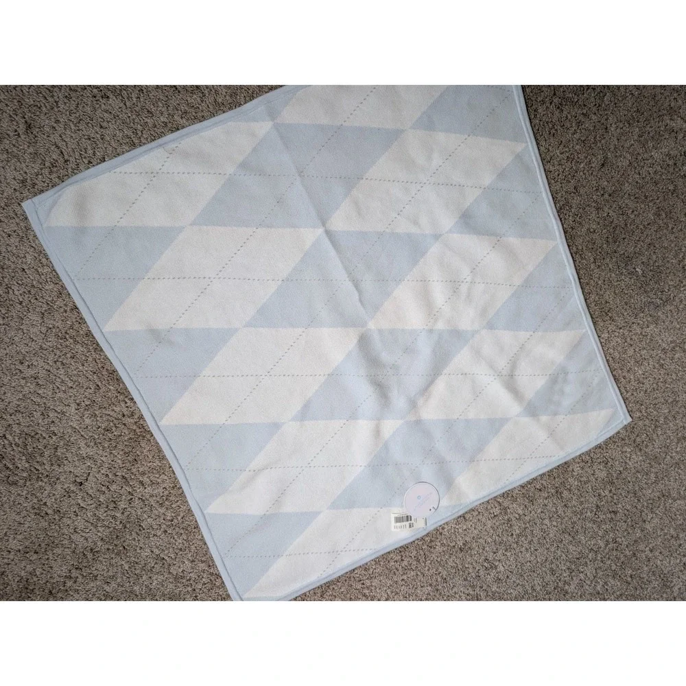 NEW Edgehill Collection Baby Blanket Blue White Argyle Knit Preppy Nursery